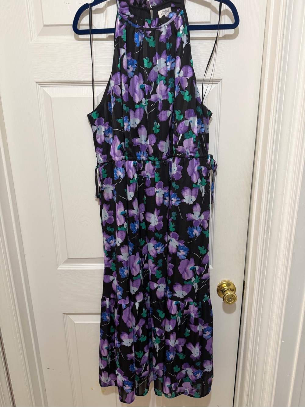 J crew Halter Floral midi Dress size 20 in Purple and Black empire waist